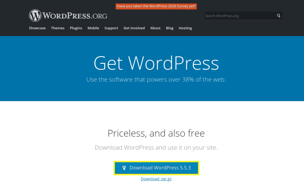 La page de téléchargement de WordPress.