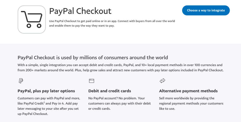 Le site Web de PayPal Checkout.
