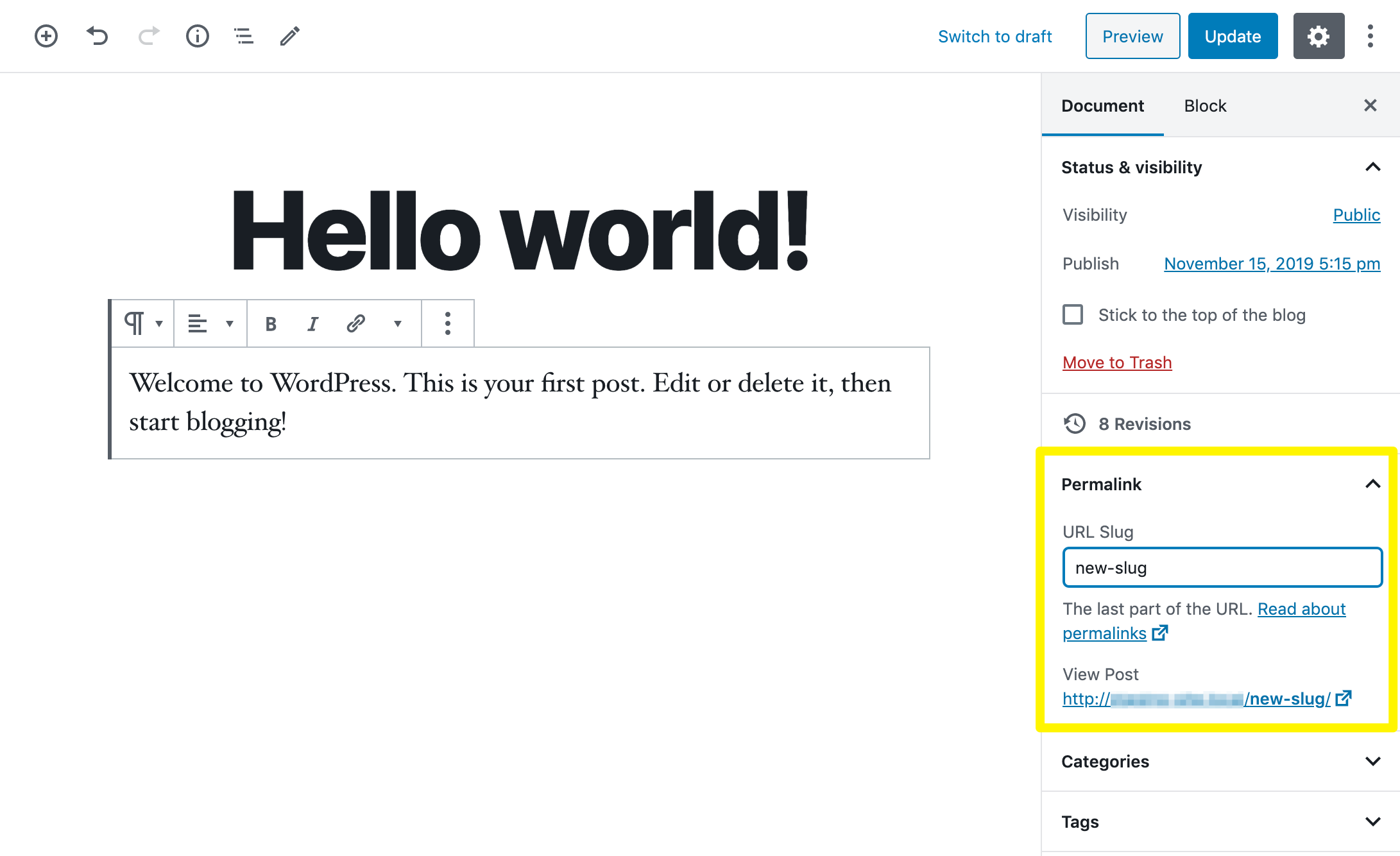 Comment modifier un slug dans WordPress.