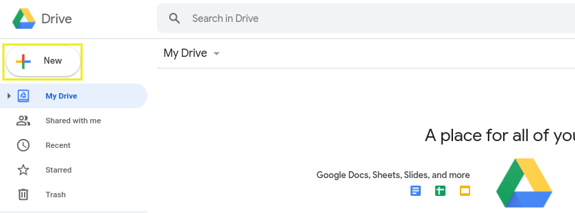 L'option d'ajouter un nouveau fichier à Google Drive.