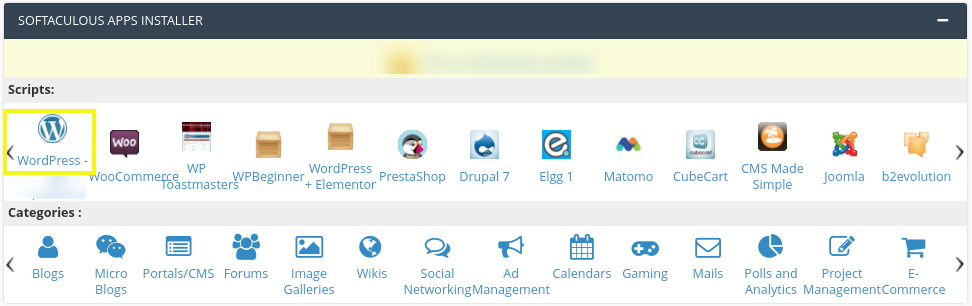 L'installateur Softaculous avec l'application WordPress dans cPanel.