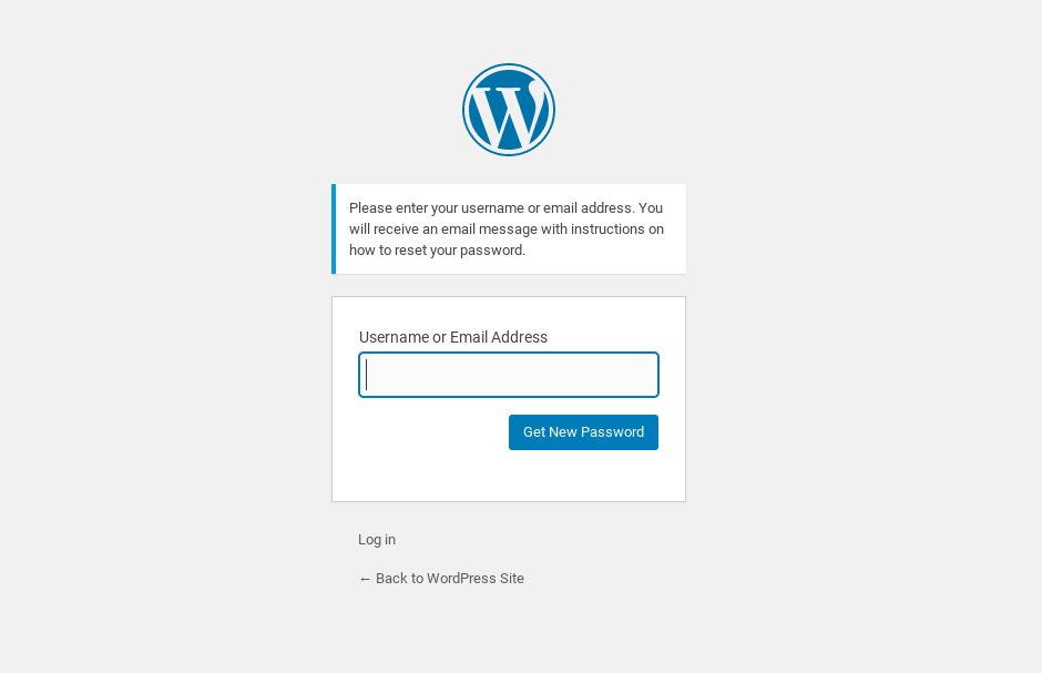 Le formulaire de récupération du mot de passe WordPress.